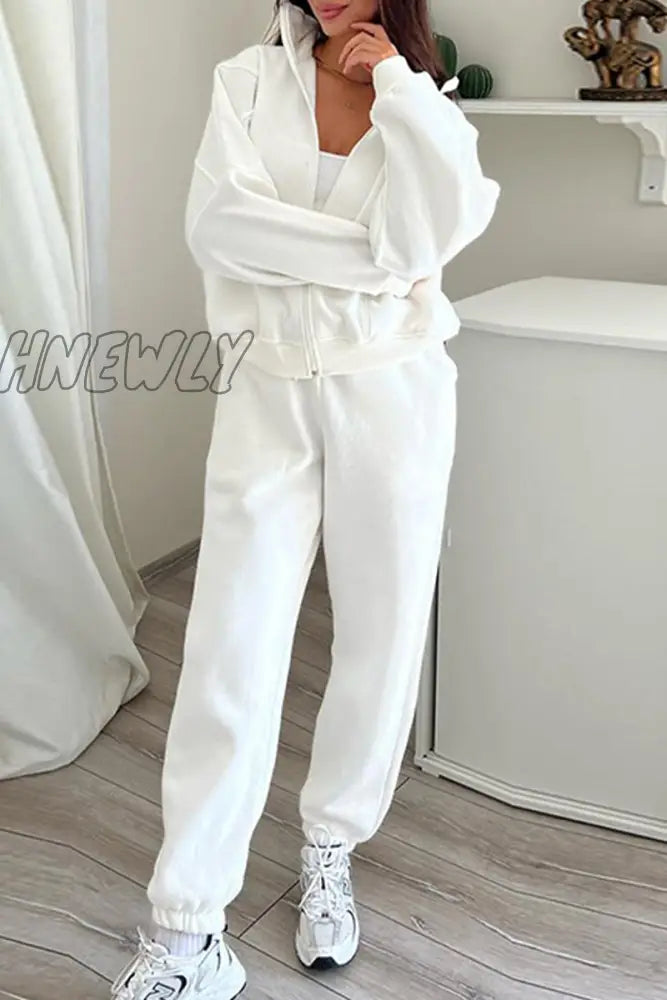 Hnewly - Casual Simplicity Solid Draw String Hooded Collar Long Sleeve Two Pieces(3 Colors)