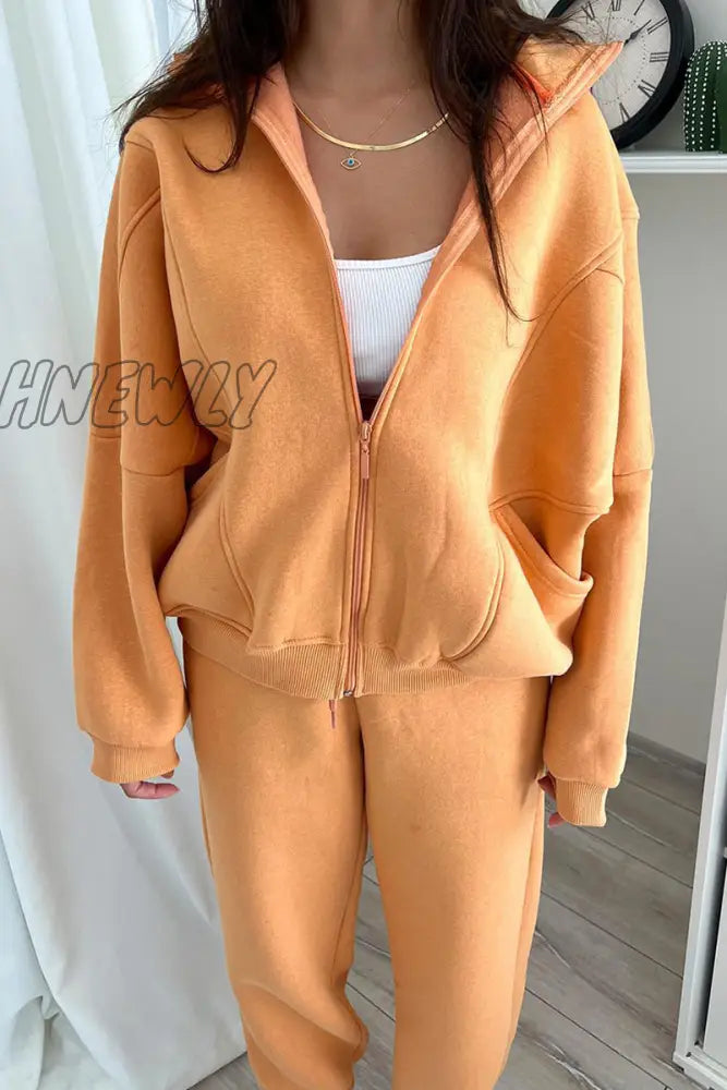 Hnewly - Casual Simplicity Solid Draw String Hooded Collar Long Sleeve Two Pieces(3 Colors)