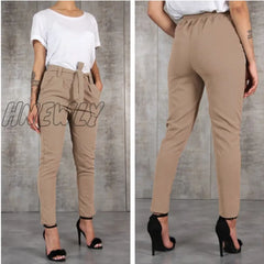 Hnewly Casual Slim Chiffon Thin Pants For Women High Waist Black Khaki Green Chic Work Outfits