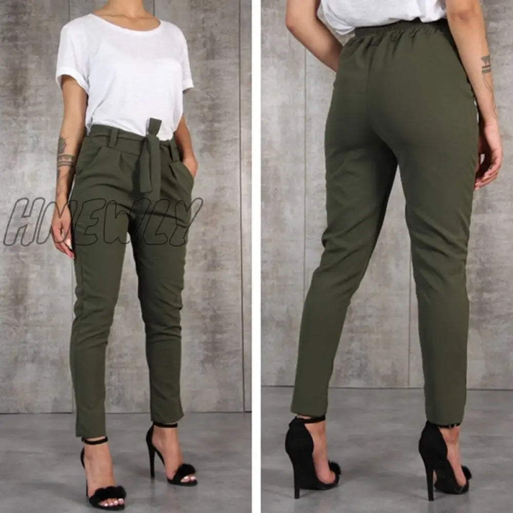 Hnewly Casual Slim Chiffon Thin Pants For Women High Waist Black Khaki Green Chic Work Outfits