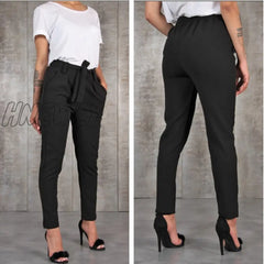 Hnewly Casual Slim Chiffon Thin Pants For Women High Waist Black Khaki Green Chic Work Outfits