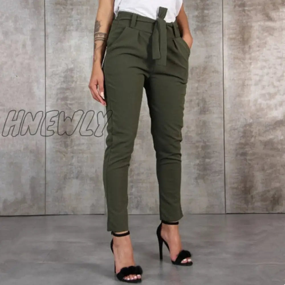 Hnewly Casual Slim Chiffon Thin Pants For Women High Waist Black Khaki Green Chic Work Outfits