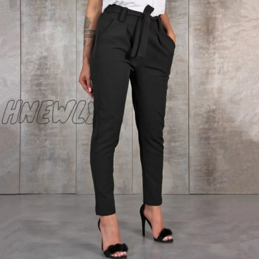 Hnewly Casual Slim Chiffon Thin Pants For Women High Waist Black Khaki Green Chic Work Outfits