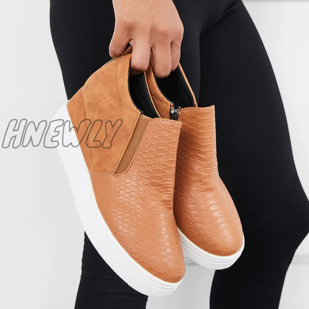 Hnewly Casual Slip On Platform Wedge Sneakers Hidden Booties Loafers