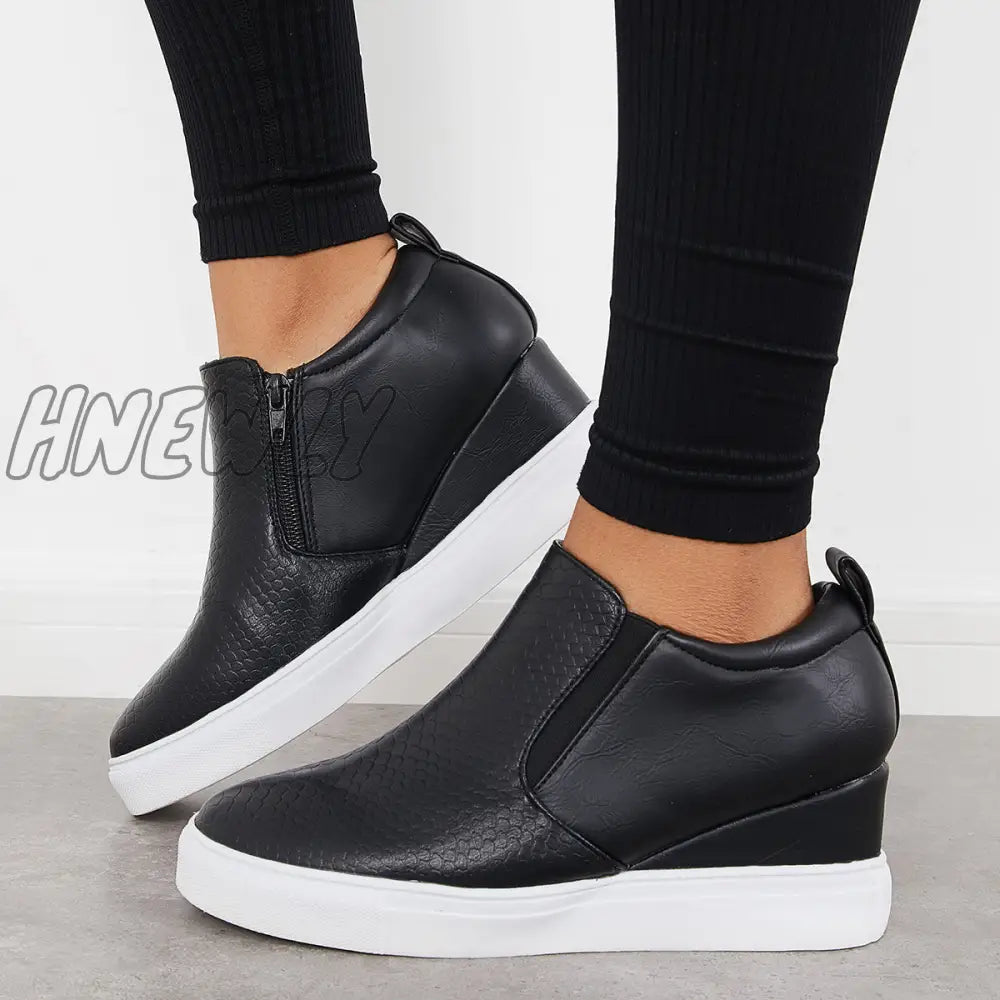 Hnewly Casual Slip On Platform Wedge Sneakers Hidden Booties Loafers