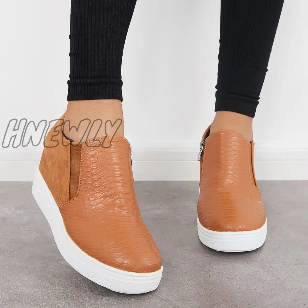 Hnewly Casual Slip On Platform Wedge Sneakers Hidden Booties Loafers