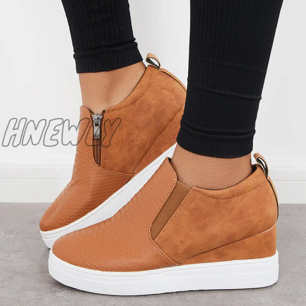 Hnewly Casual Slip On Platform Wedge Sneakers Hidden Booties Loafers