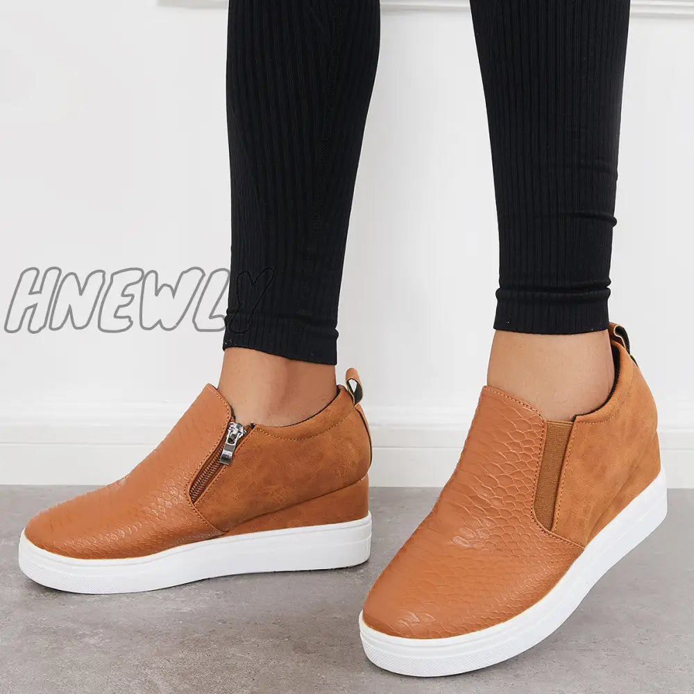 Hnewly Casual Slip On Platform Wedge Sneakers Hidden Booties Loafers