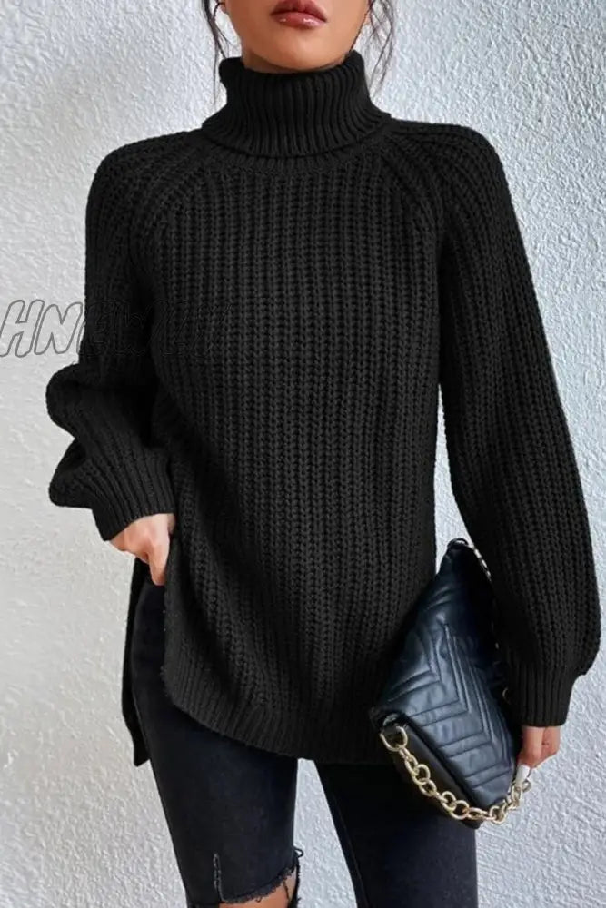 Hnewly - Casual Solid Basic Turtleneck Tops Black / S Tops/Sweaters & Cardigans