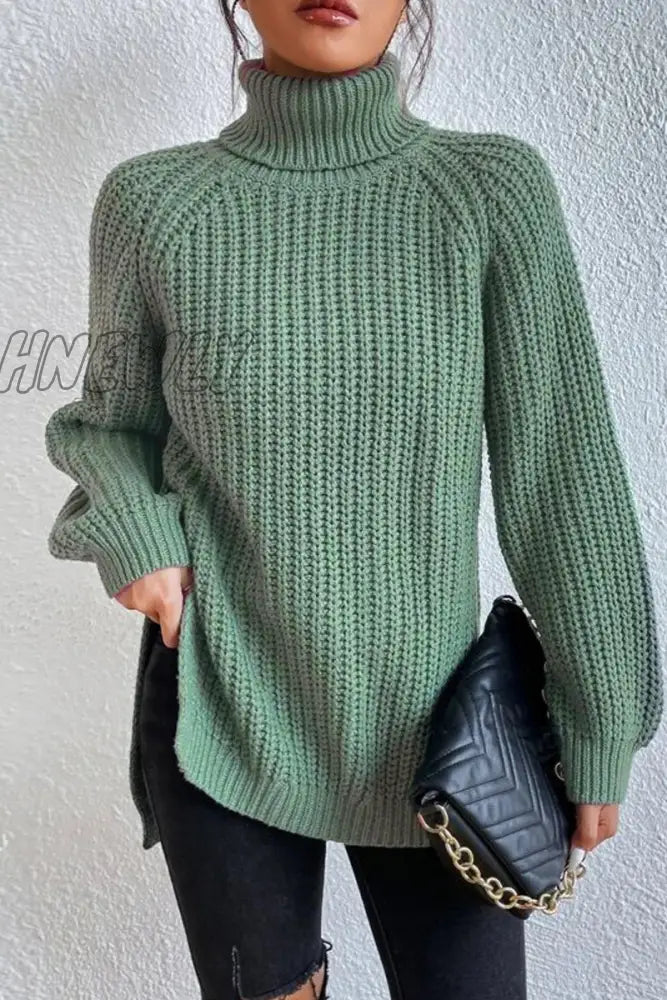 Hnewly - Casual Solid Basic Turtleneck Tops Light Green / S Tops/Sweaters & Cardigans