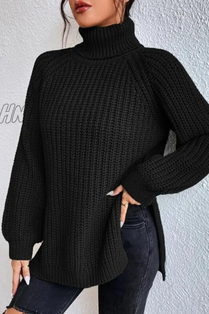 Hnewly - Casual Solid Basic Turtleneck Tops Tops/Sweaters & Cardigans