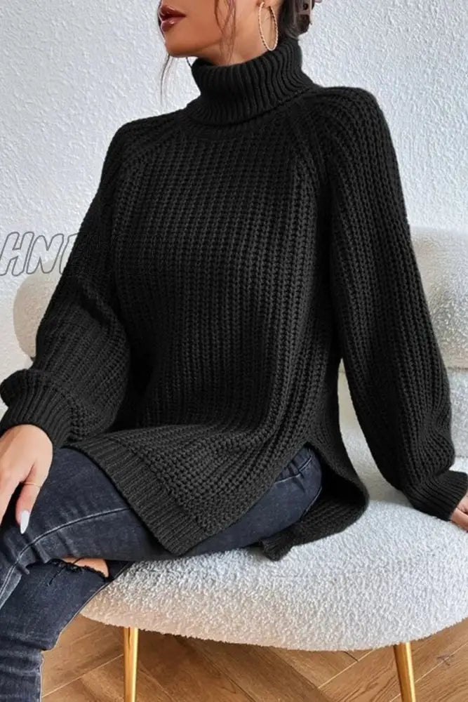 Hnewly - Casual Solid Basic Turtleneck Tops Tops/Sweaters & Cardigans