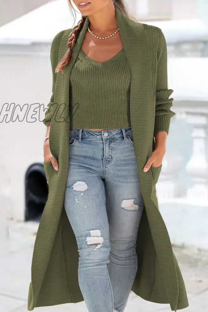 Hnewly - Casual Solid Color Scarf Collar Two Pieces(6 Colors) Army Green / S Tops/Sweaters &