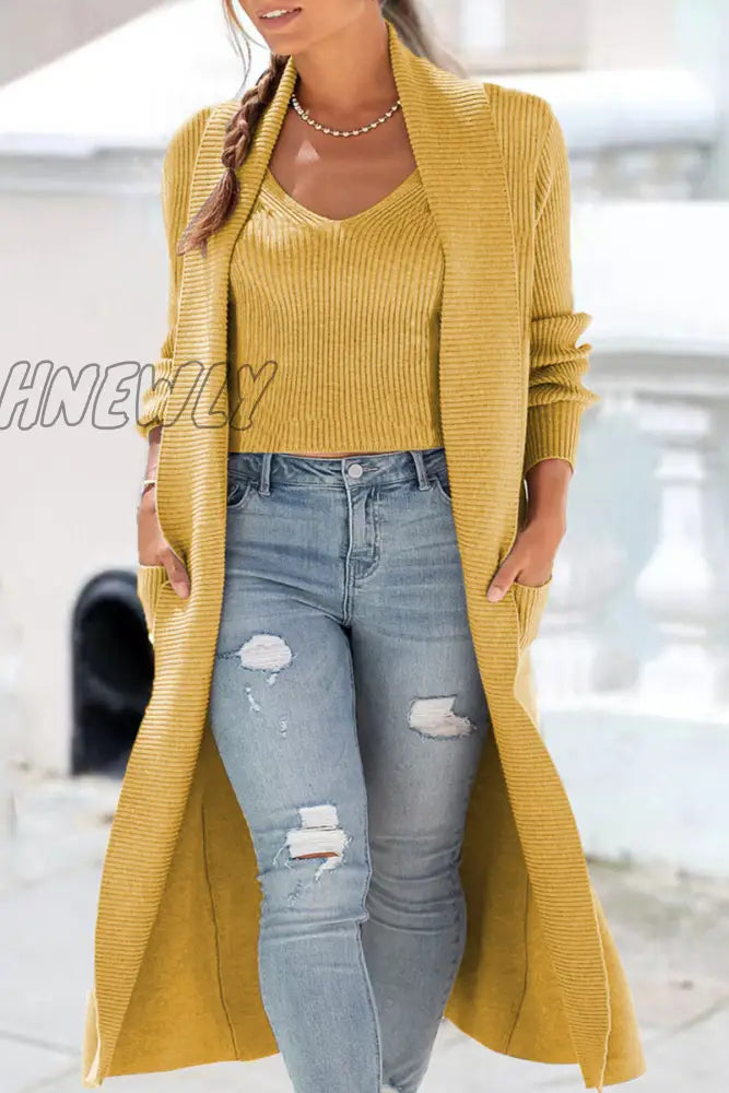 Hnewly - Casual Solid Color Scarf Collar Two Pieces(6 Colors) Yellow / S Tops/Sweaters & Cardigans