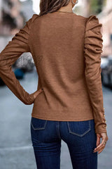 Hnewly - Casual Solid Fold O Neck Tops Tops/Long Sleeve