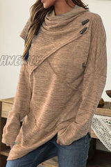 Hnewly - Casual Solid Patchwork Asymmetrical Scarf Collar Tops(5 Colors) Khaki / S Tops/Long Sleeve