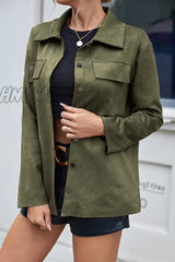 Hnewly - Casual Solid Patchwork Buckle Turndown Collar Outerwear Army Green / S Outerwear/Blazer &