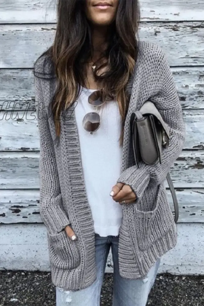 Hnewly - Casual Solid Patchwork Cardigan Collar Tops Sweaters(5 Colors) Grey / S Tops/Sweaters &