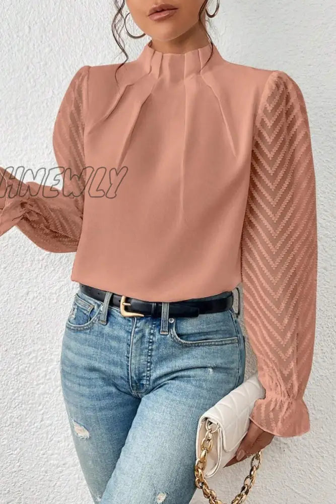 Hnewly - Casual Solid Patchwork Flounce Half A Turtleneck Tops Tops/Long Sleeve