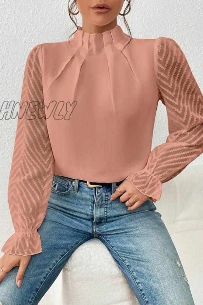 Hnewly - Casual Solid Patchwork Flounce Half A Turtleneck Tops Tops/Long Sleeve