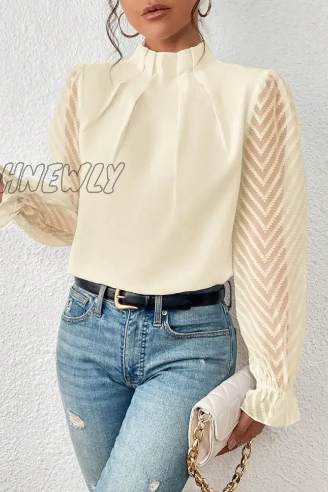 Hnewly - Casual Solid Patchwork Flounce Half A Turtleneck Tops Tops/Long Sleeve