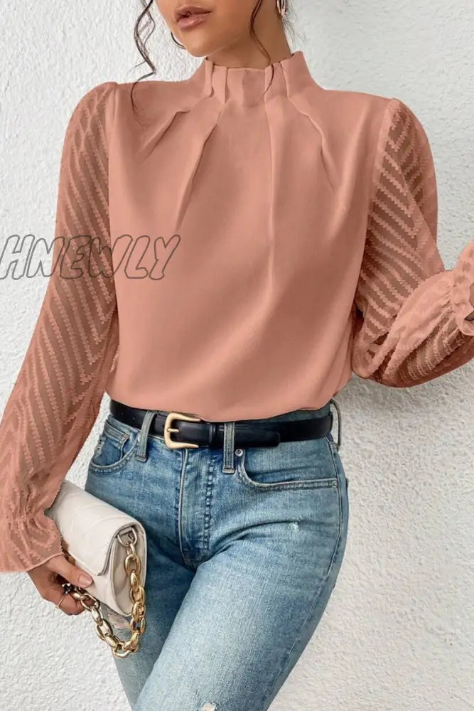 Hnewly - Casual Solid Patchwork Flounce Half A Turtleneck Tops Tops/Long Sleeve