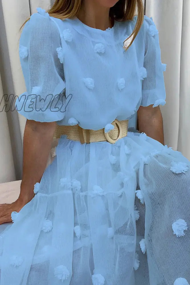 Hnewly - Casual Solid Patchwork O Neck Cake Skirt Dresses Light Blue / S Dresses/Lace