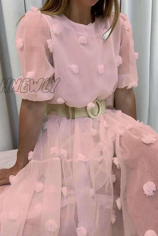 Hnewly - Casual Solid Patchwork O Neck Cake Skirt Dresses Pink / S Dresses/Lace