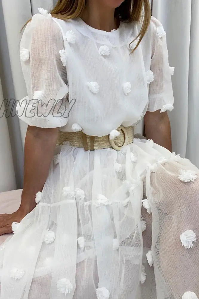 Hnewly - Casual Solid Patchwork O Neck Cake Skirt Dresses White / S Dresses/Lace