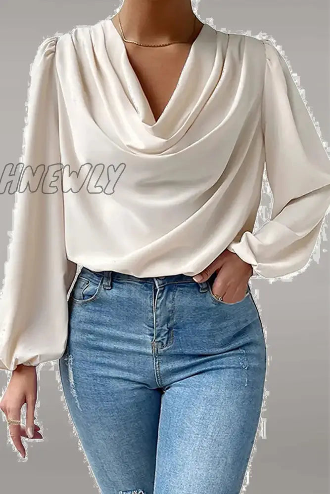 Hnewly - Casual Solid Patchwork U Neck Long Sleeve Tops(6 Colors) Tops/Long Tops