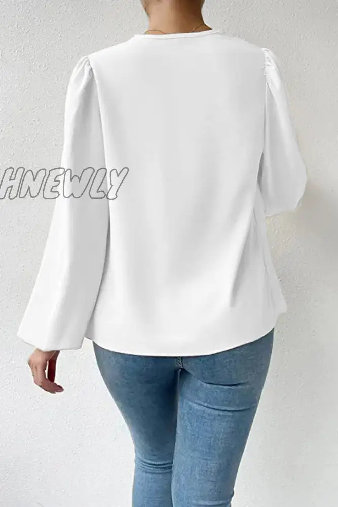 Hnewly - Casual Solid Patchwork U Neck Long Sleeve Tops(6 Colors) Tops/Long Tops