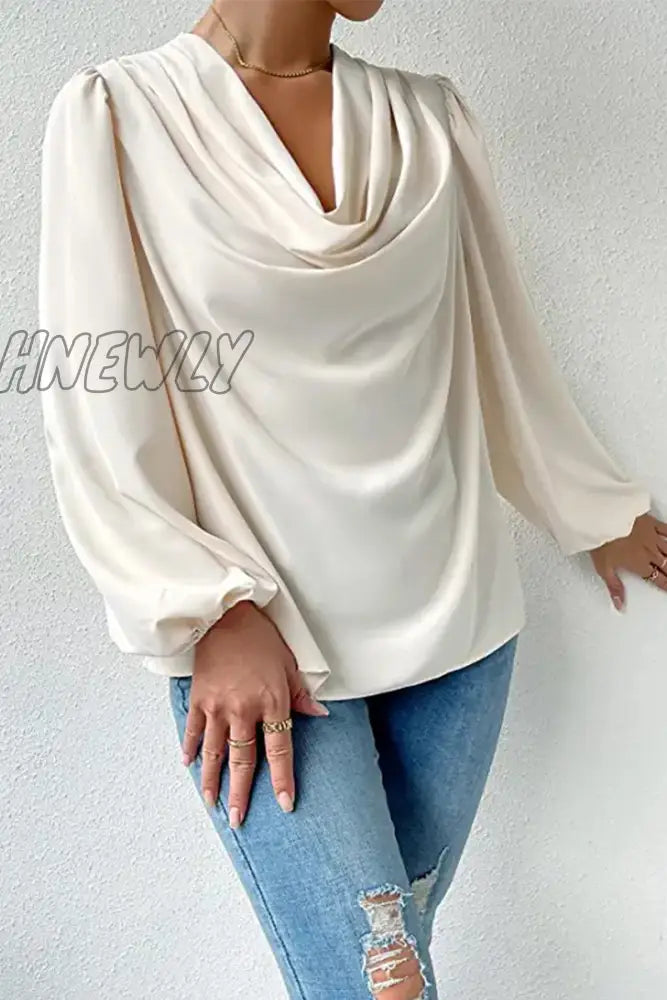 Hnewly - Casual Solid Patchwork U Neck Long Sleeve Tops(6 Colors) Tops/Long Tops