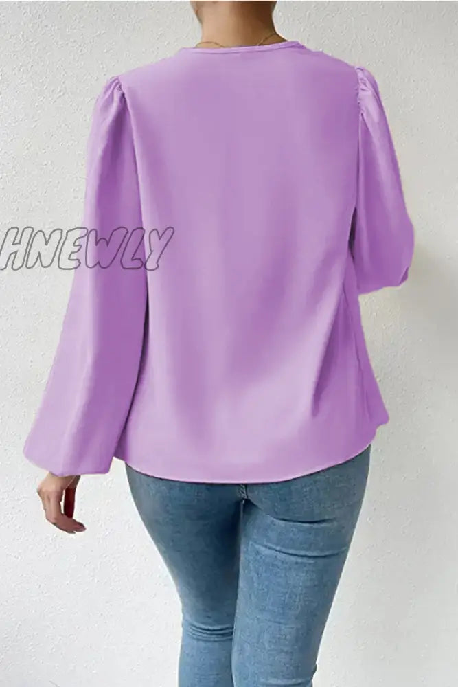 Hnewly - Casual Solid Patchwork U Neck Long Sleeve Tops(6 Colors) Tops/Long Tops