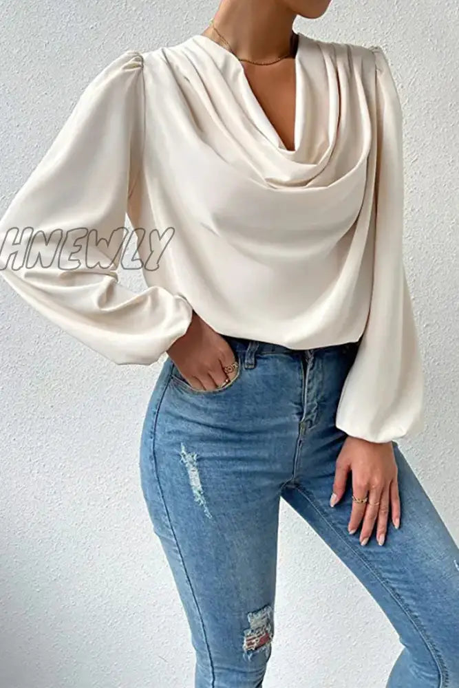 Hnewly - Casual Solid Patchwork U Neck Long Sleeve Tops(6 Colors) Tops/Long Tops