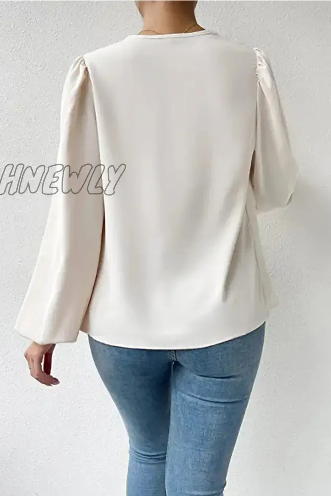 Hnewly - Casual Solid Patchwork U Neck Long Sleeve Tops(6 Colors) Tops/Long Tops