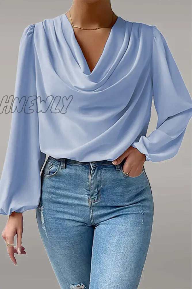 Hnewly - Casual Solid Patchwork U Neck Long Sleeve Tops(6 Colors) Blue / S Tops/Long Tops