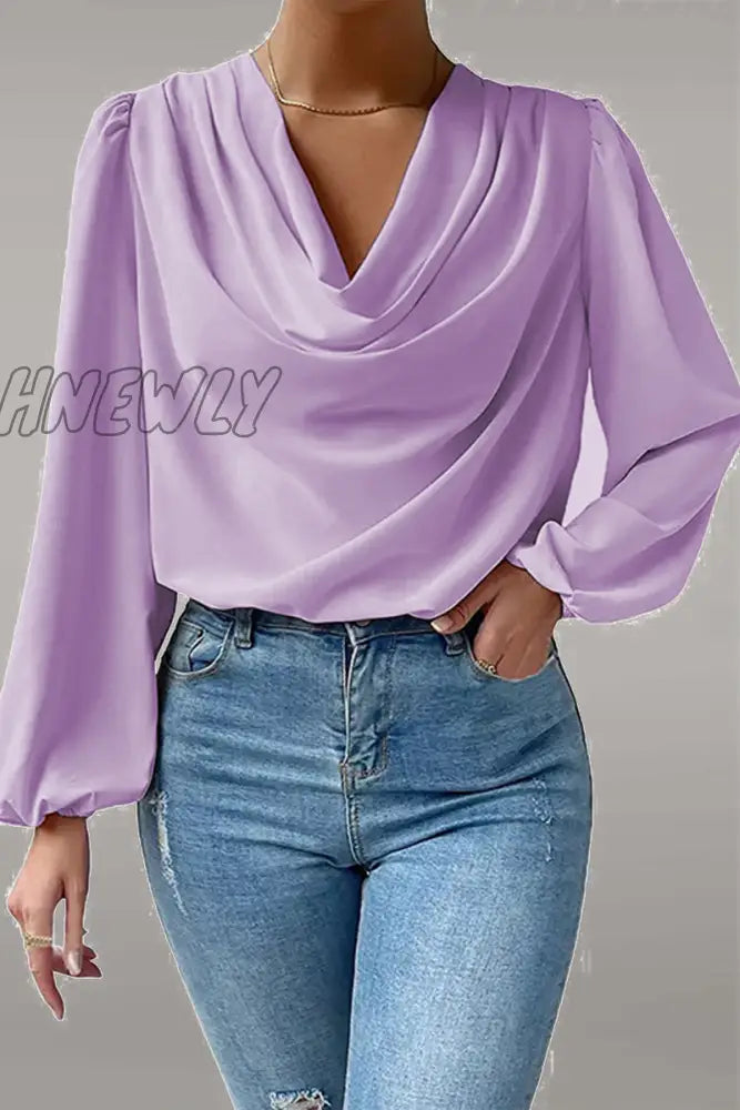 Hnewly - Casual Solid Patchwork U Neck Long Sleeve Tops(6 Colors) Purple / S Tops/Long Tops