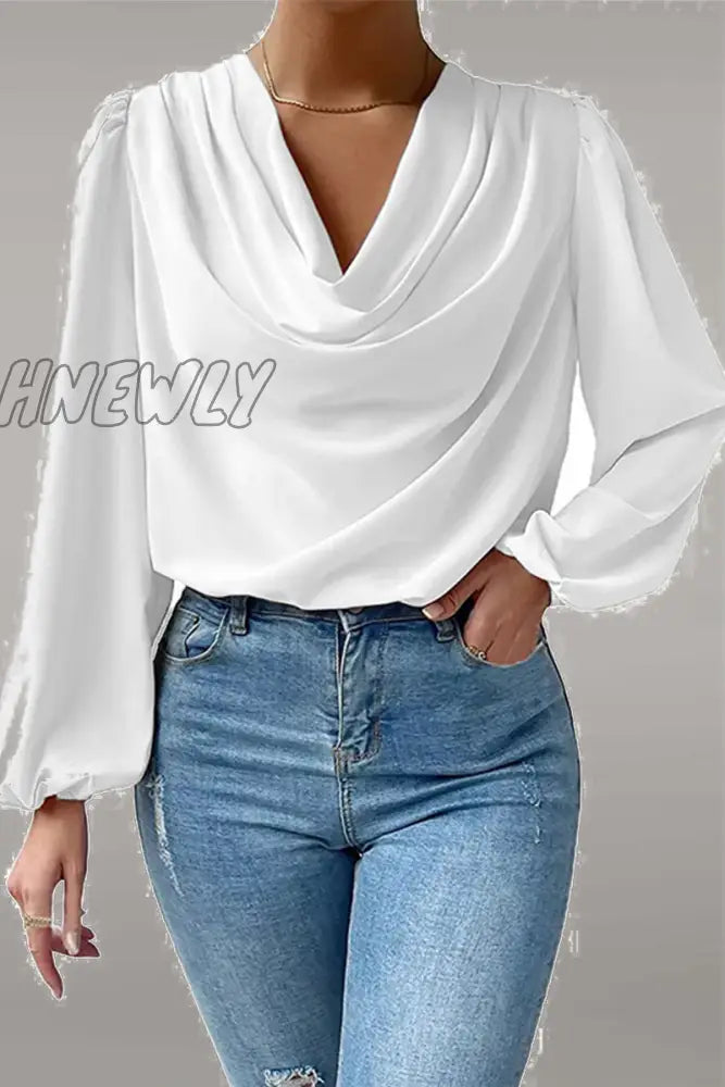 Hnewly - Casual Solid Patchwork U Neck Long Sleeve Tops(6 Colors) White / S Tops/Long Tops