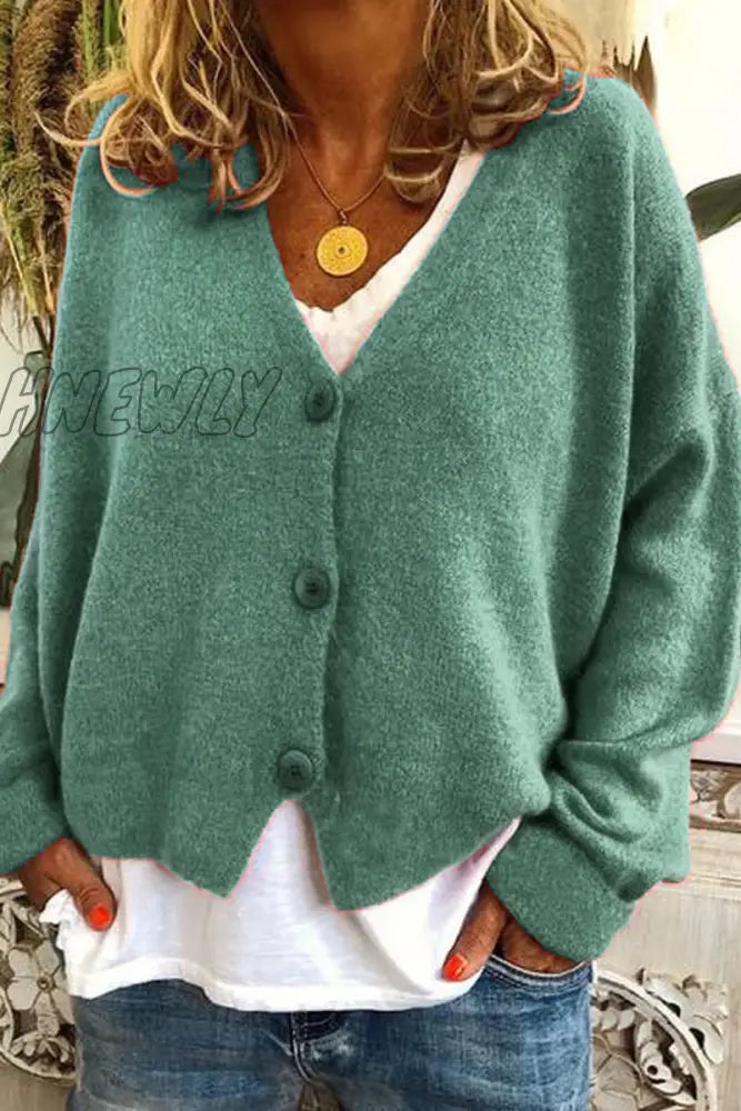 Hnewly - Casual Solid Patchwork V Neck Mid Waist Sweaters(15 Colors) Green / S Tops/Sweaters &