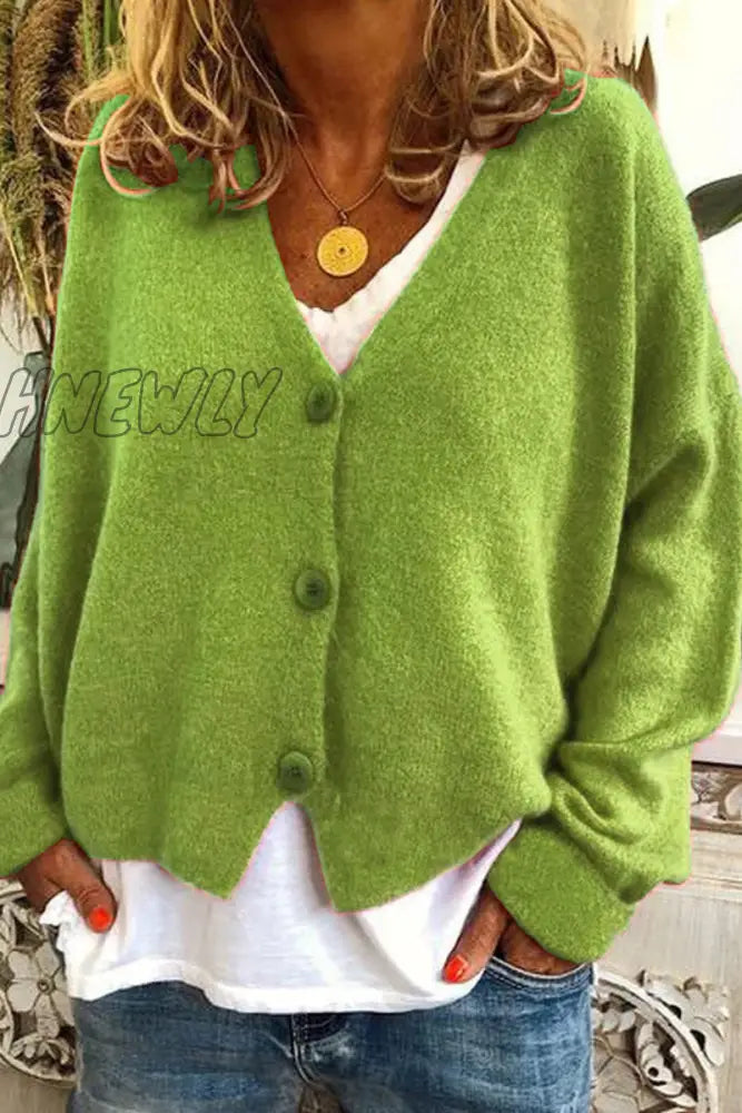 Hnewly - Casual Solid Patchwork V Neck Mid Waist Sweaters(15 Colors) Light Green / S Tops/Sweaters