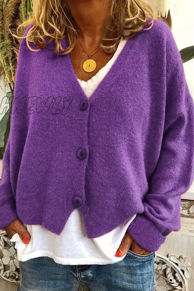 Hnewly - Casual Solid Patchwork V Neck Mid Waist Sweaters(15 Colors) Purple / S Tops/Sweaters &