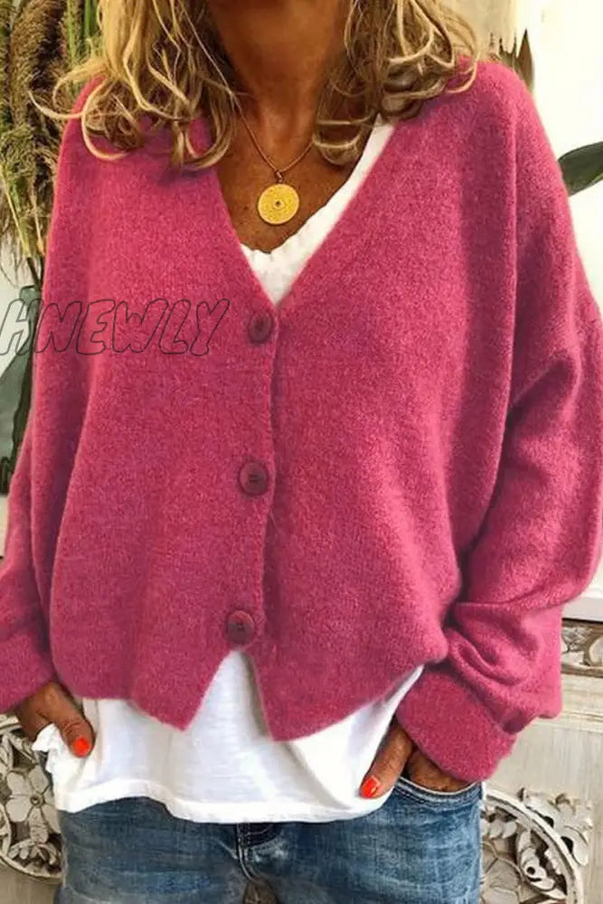 Hnewly - Casual Solid Patchwork V Neck Mid Waist Sweaters(15 Colors) Rose Red / S Tops/Sweaters &