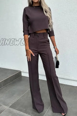 Hnewly - Casual Solid Pocket Half A Turtleneck Sleeve Two Pieces Pieces/Two-Piece Pants Set