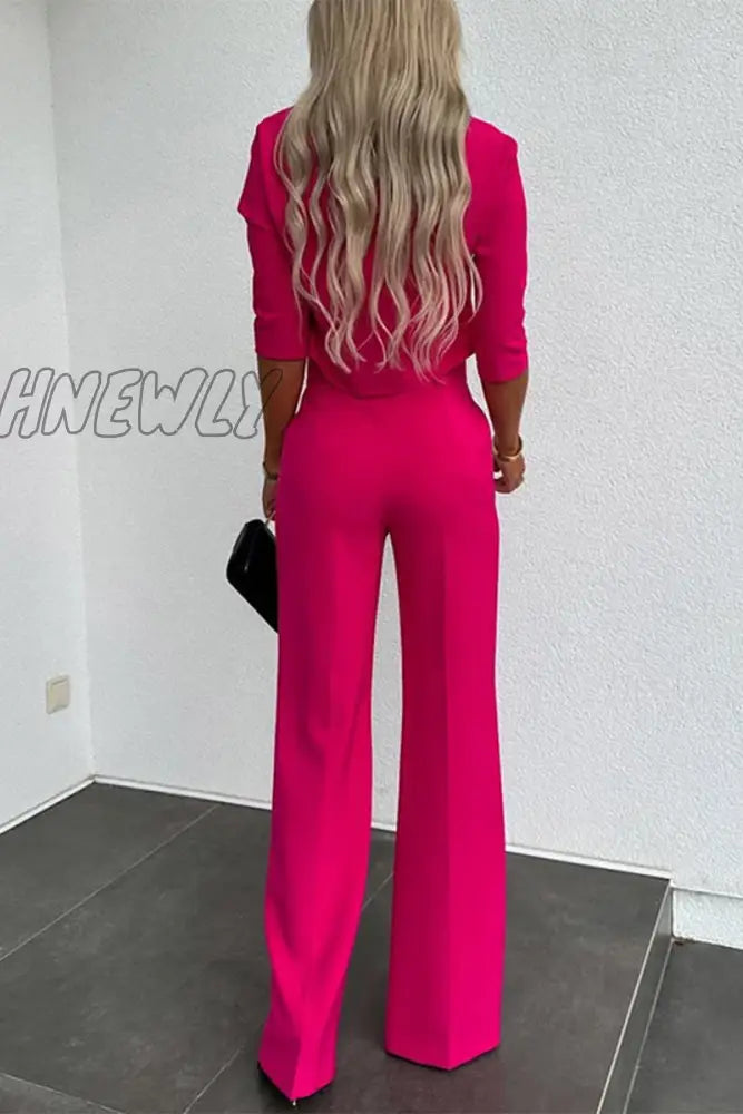 Hnewly - Casual Solid Pocket Half A Turtleneck Sleeve Two Pieces Pieces/Two-Piece Pants Set