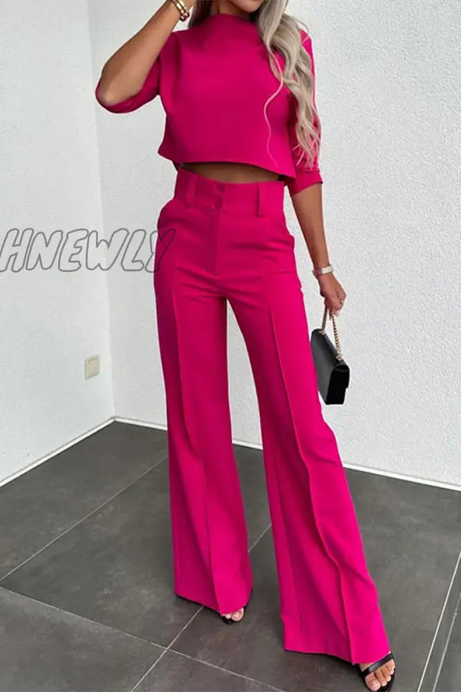 Hnewly - Casual Solid Pocket Half A Turtleneck Sleeve Two Pieces Pieces/Two-Piece Pants Set