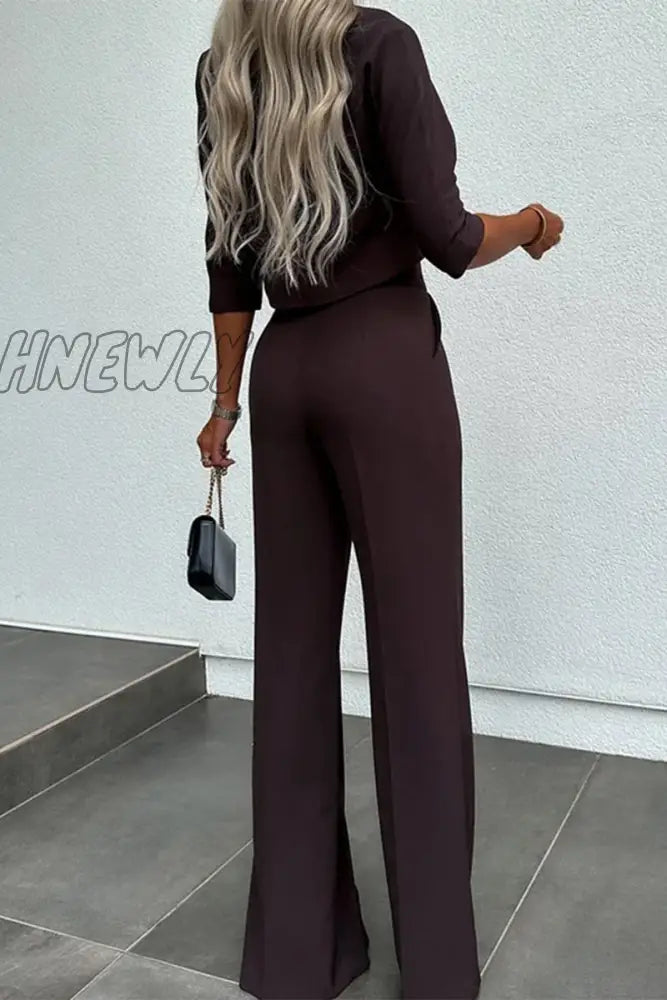 Hnewly - Casual Solid Pocket Half A Turtleneck Sleeve Two Pieces Pieces/Two-Piece Pants Set