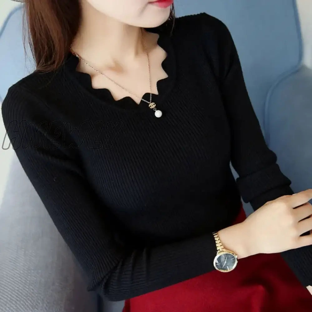 Hnewly Casual Solid Sweater Women Knitted Slim White Pullover Long Sleeve Tops Autumn Winter