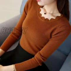 Hnewly Casual Solid Sweater Women Knitted Slim White Pullover Long Sleeve Tops Autumn Winter