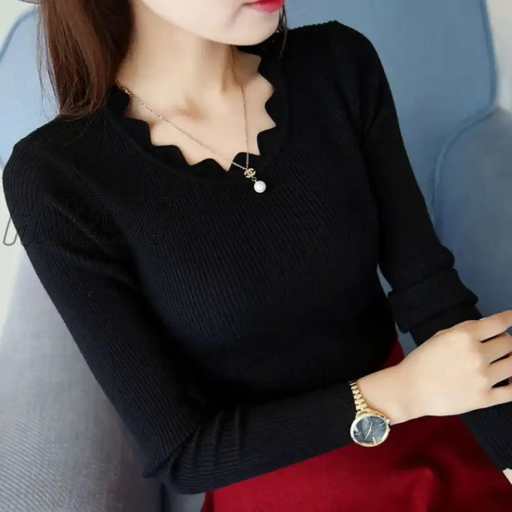 Hnewly Casual Solid Sweater Women Knitted Slim White Pullover Long Sleeve Tops Autumn Winter