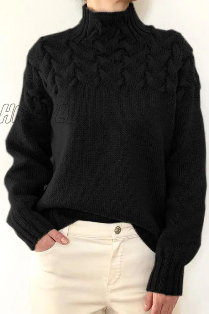 Hnewly - Casual Solid Weave Turtleneck Tops Black / S Tops/Sweaters & Cardigans